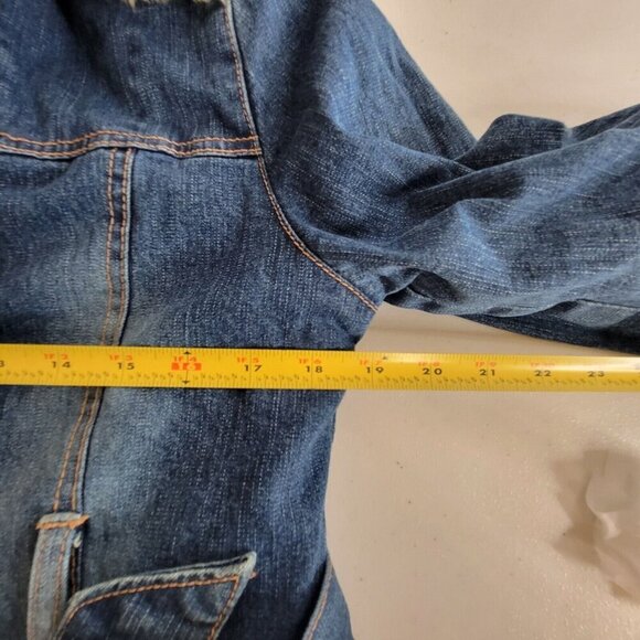 Dollhouse Penny Lane Jean Jacket Womens M Blue Denim Sherpa Lined Stretch Retro - Picture 9 of 12